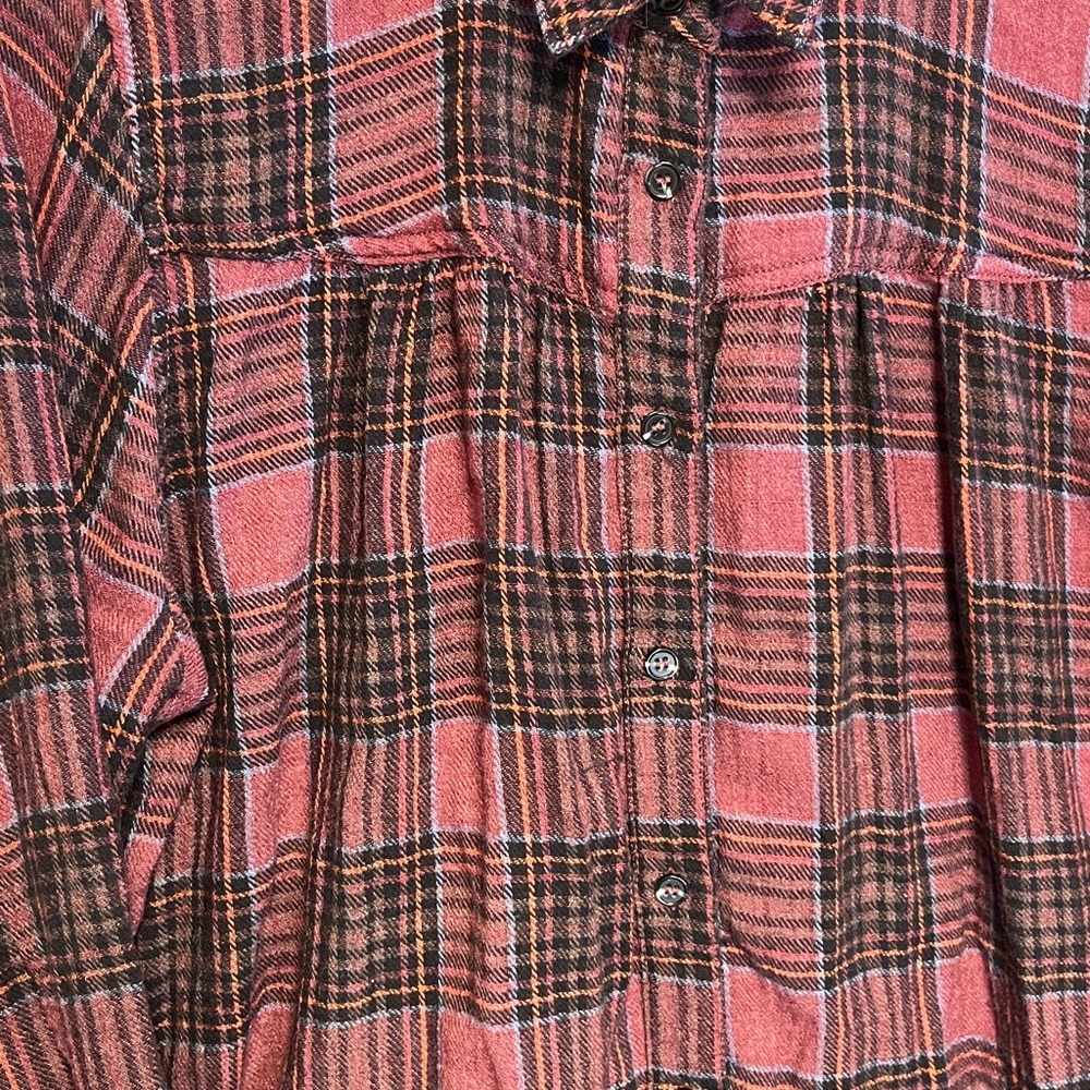 Free People Plaid Flannel Shirt Cotton Wool Blend Long Sleeve Gathered Yoke - Picture 3 of 9